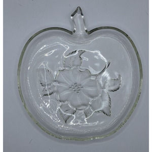 HAZEL Atlas "APPLE" by Orchard Embossed Salad Luncheon GLASS ~ 4 Plates Vintage